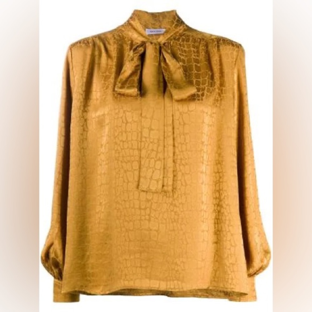 NWOT - Anine Bing gold silk delilah animal print tie neck blouse